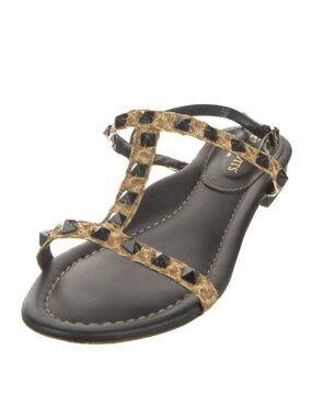 Cric Javits Straw Studded Accents T-Strap Sandals